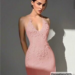 Elegant Pink Halter Dress